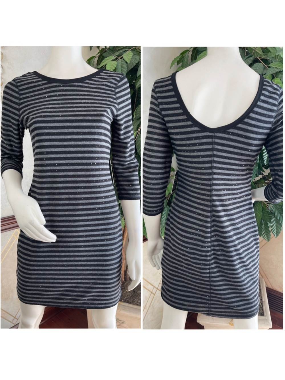 EXPRESS BLACK & GRAY SEQUIN STRIPE DRESS - Picture 3 of 11